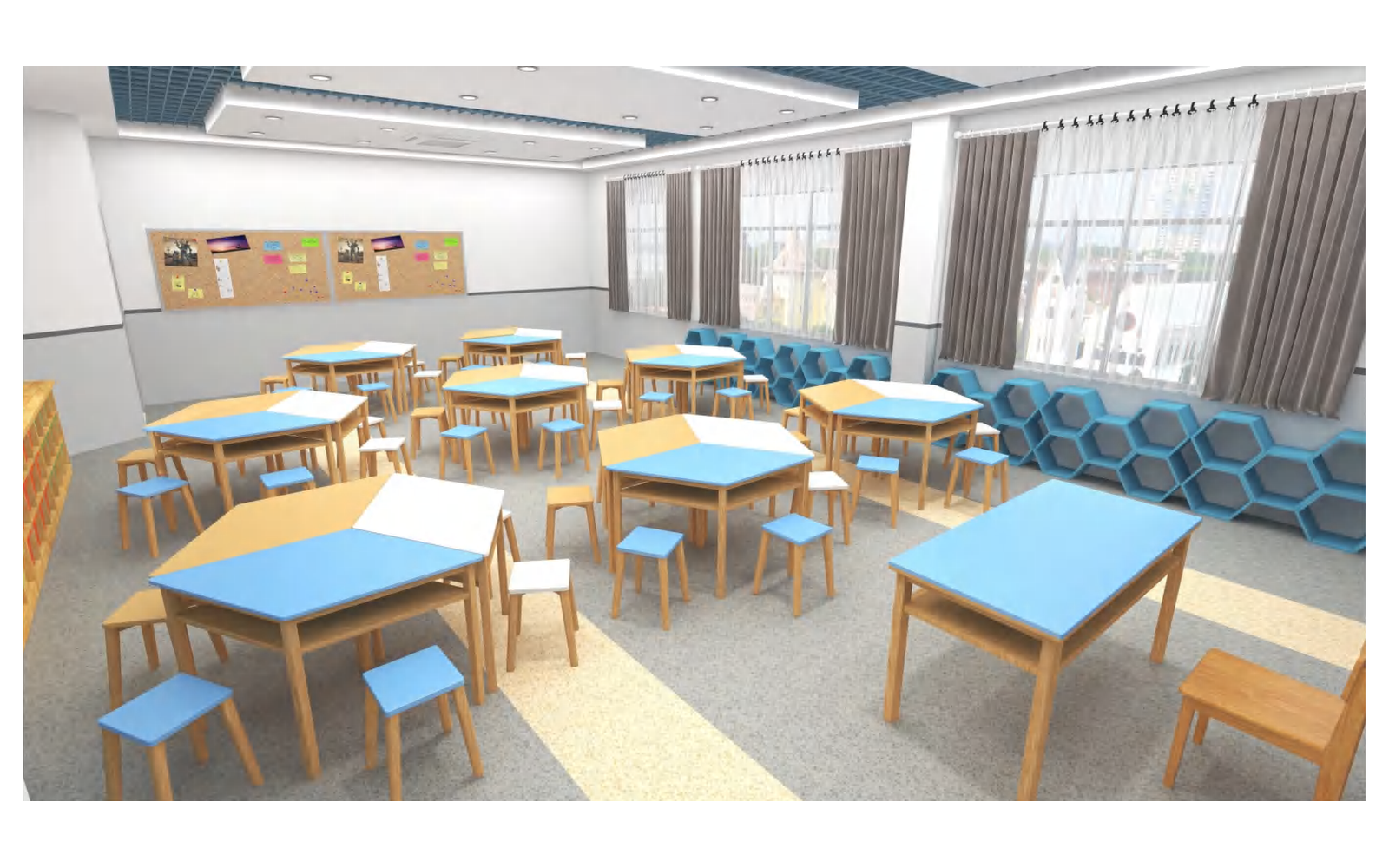 DFCCK001 Maker Classroom DFCCK001 - 3D visualisation of the complete room layout.