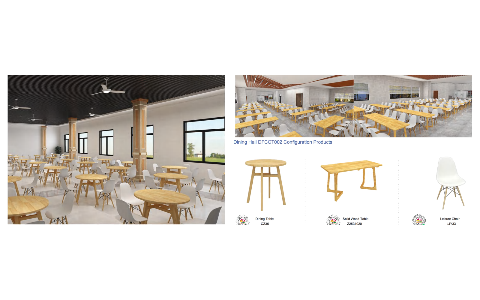 DFCCT002 Dining Hall DFCCT002 - 3D visualisation of the complete room layout.