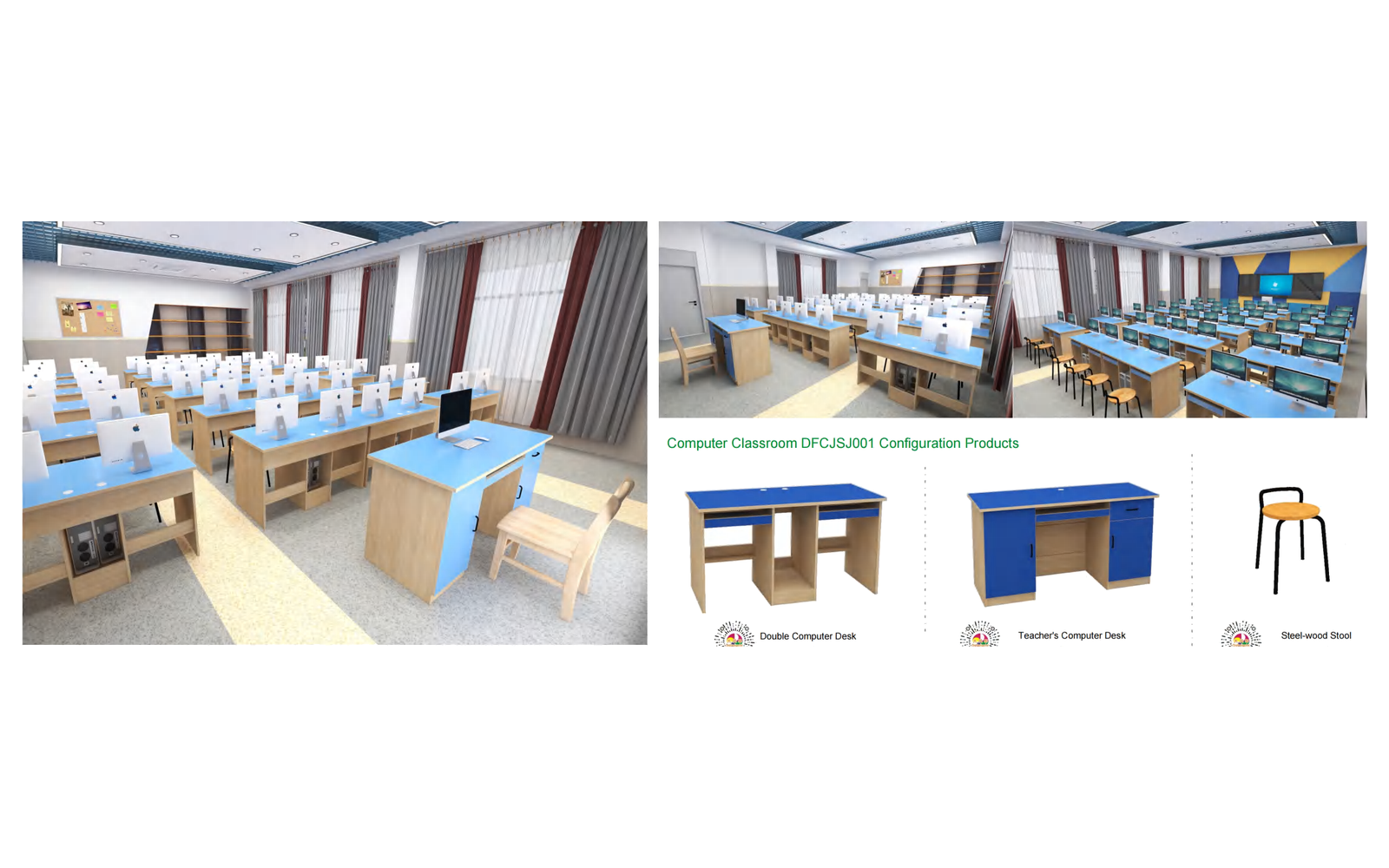 DFCJSJ001 Computer Classroom DFCJSJ001 - 3D visualisation of the complete room layout.
