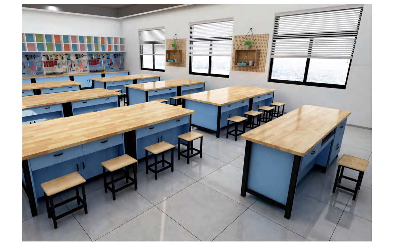 DFCLJ002 Labor Skills Classroom DFCLJ002 - 3D visualisation of the complete room layout.