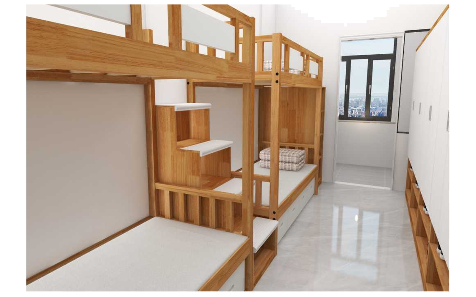 DFCQS003 Dormitory DFCQS003 - 3D visualisation of the complete room layout.