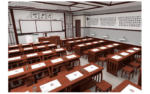 Calligraphy Copying Classroom DFCSF001 - 3D visualisation of the complete room layout.