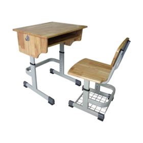 KZ120301 Screw-type Solid Wood Single Student Desk & Chair (KZ120301) - full beige grey school desk and chair set.
