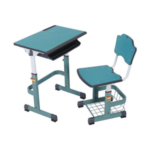 Hand-crank Single Student Desk & Chair (KZ310302) - spice grey and white school desk and chair set.