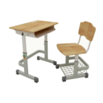 Hand-crank Single Student Desk & Chair (KZ310309) - beige grey and white school desk and chair set.