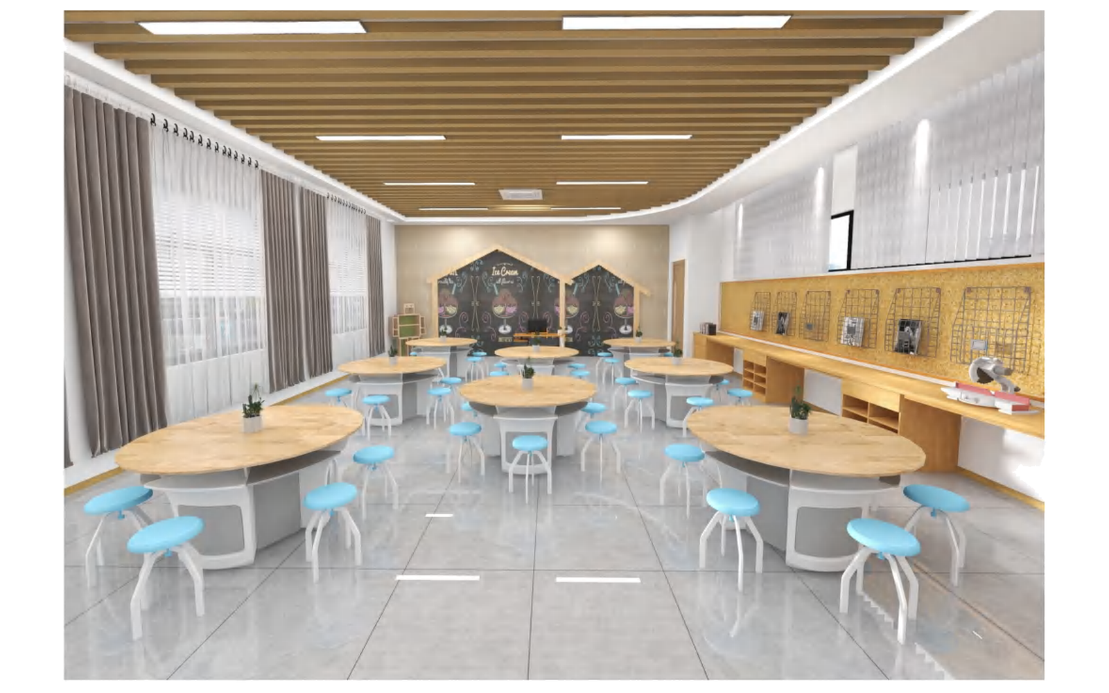劳动技能教室 DFCLJ001 Labor Skills Classroom DFCLJ001 - 3D visualisation of the complete room layout.