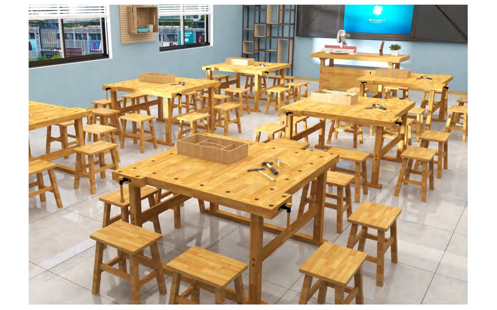 Woodworking Workshop DFCMG001 Woodworking Workshop DFCMG001 - 3D visualisation of the complete room layout.